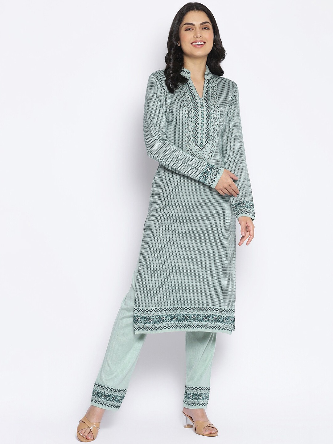 

MIKHAD Women Self Design Acrylic Kurta with Trousers, Sea green