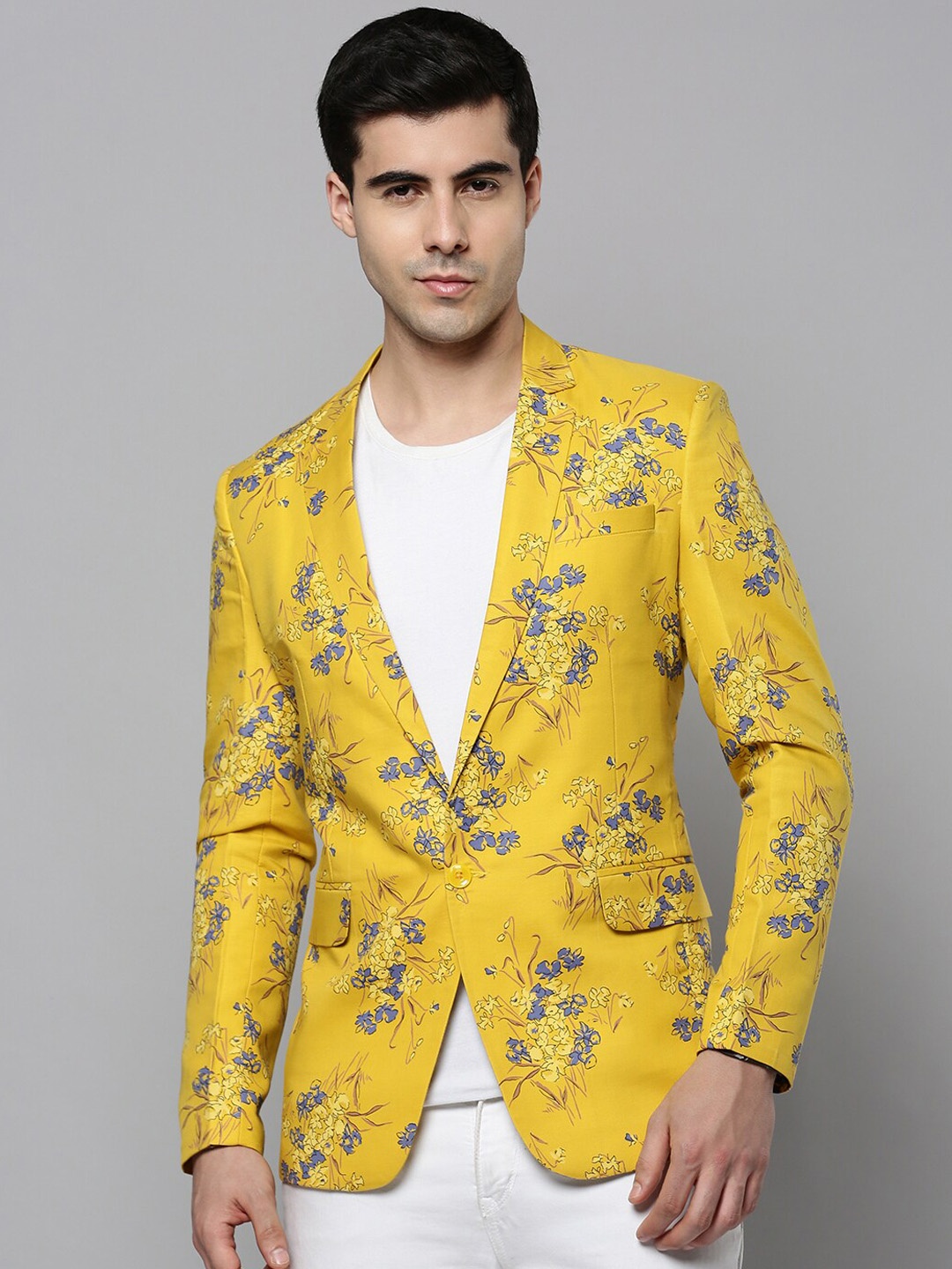

SHOWOFF Men Printed Single-Breasted Blazer, Yellow