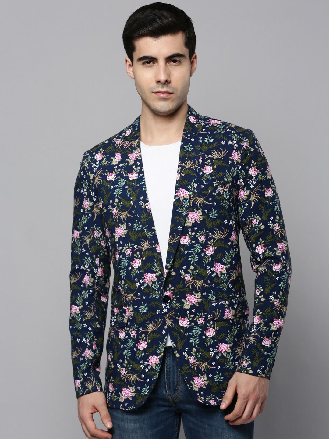 

SHOWOFF Men Printed Single-Breasted Slim-Fit Blazer, Navy blue