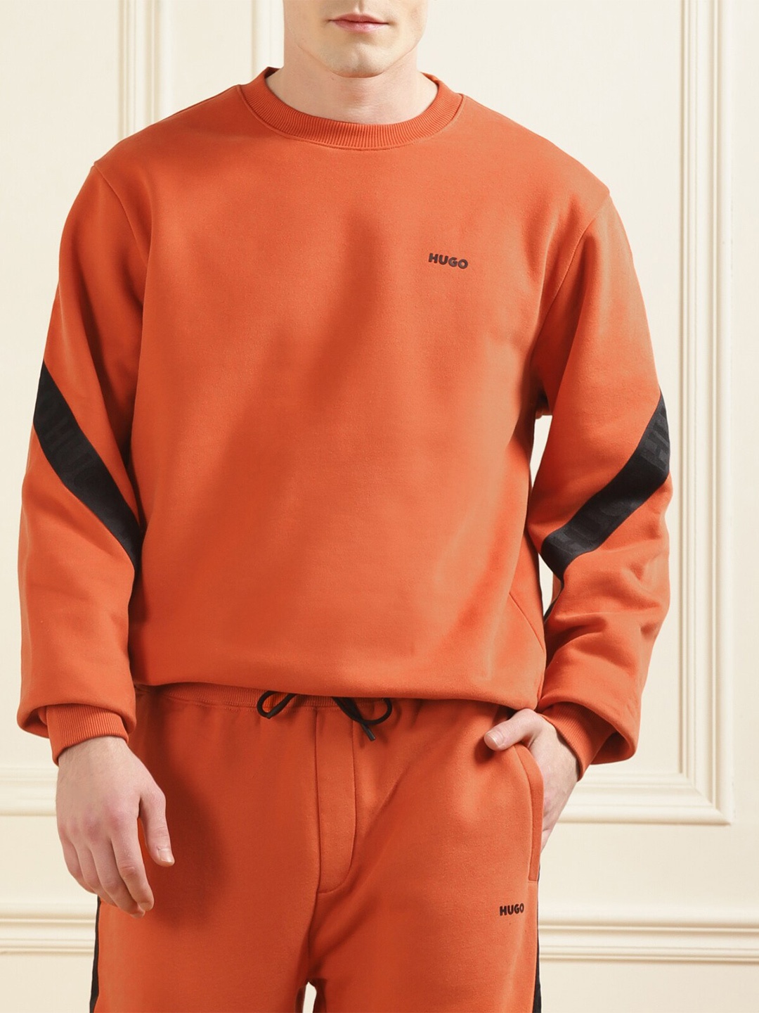 

HUGO Round Neck Pullover Cotton Sweatshirt, Orange