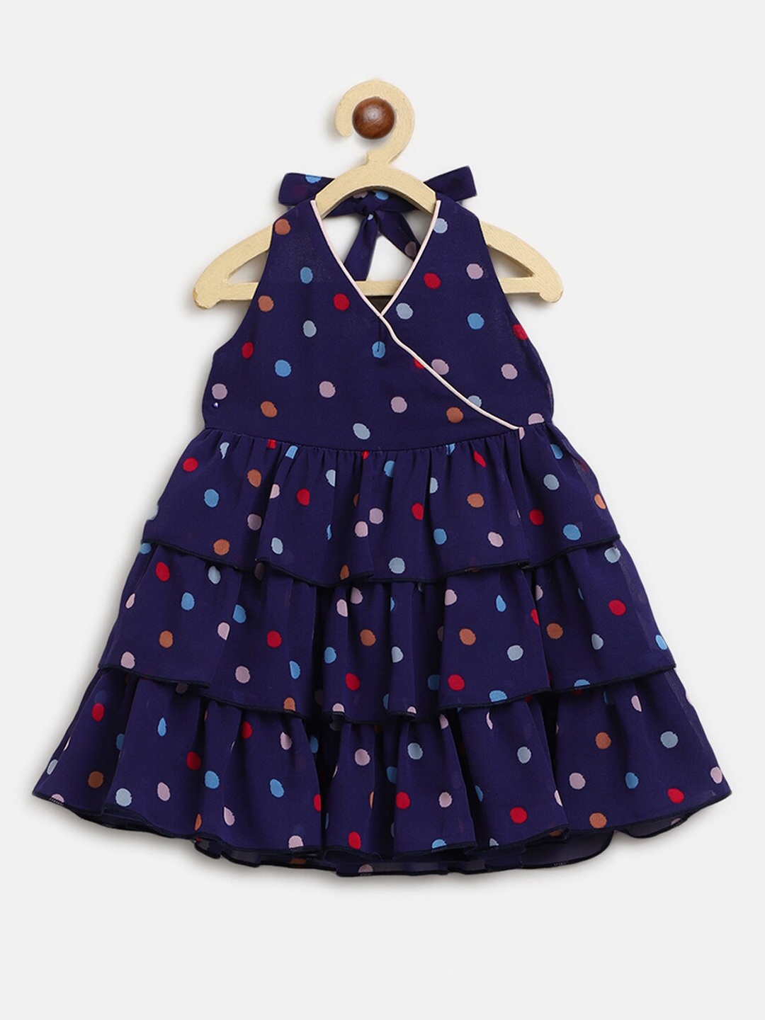 

Nauti Nati Navy Layered Georgette A-Line Dress, Navy blue