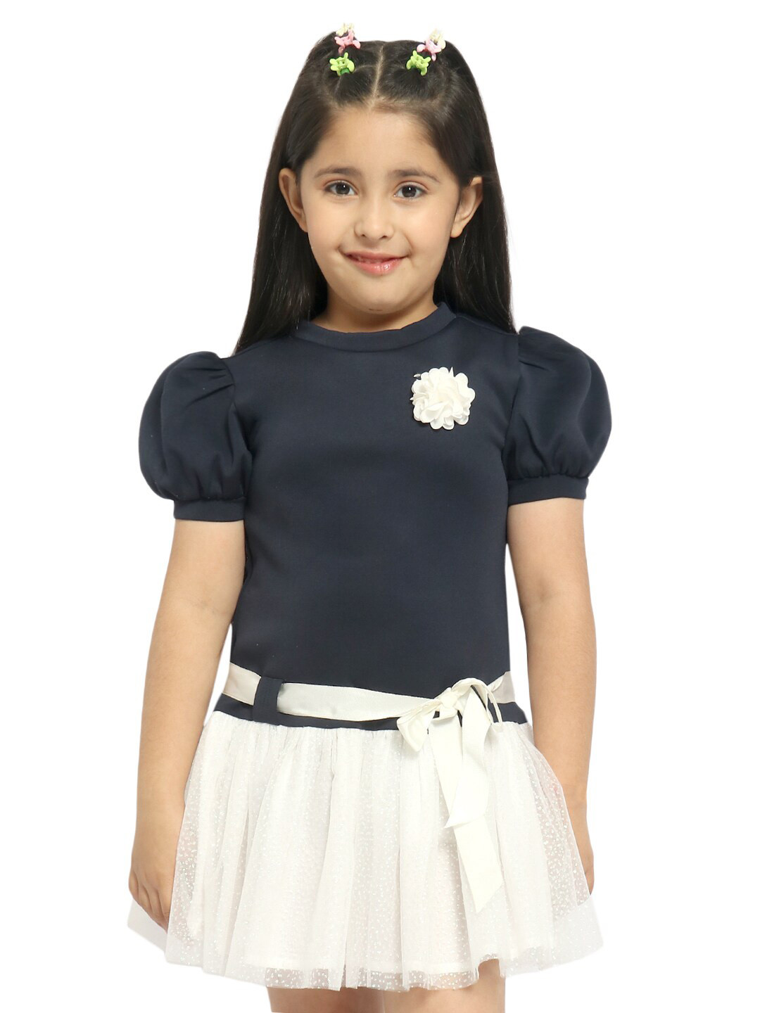 

Nauti Nati Girls Net Drop-Waist Puff Sleeves Dress, Navy blue