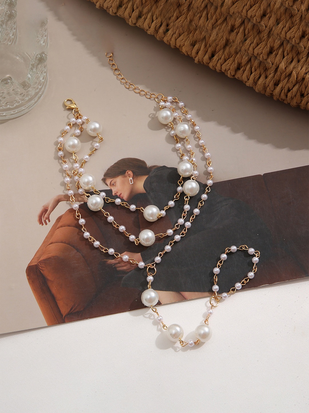

Yellow Chimes Pearls Beaded Anklet With Toe Ring, Gold