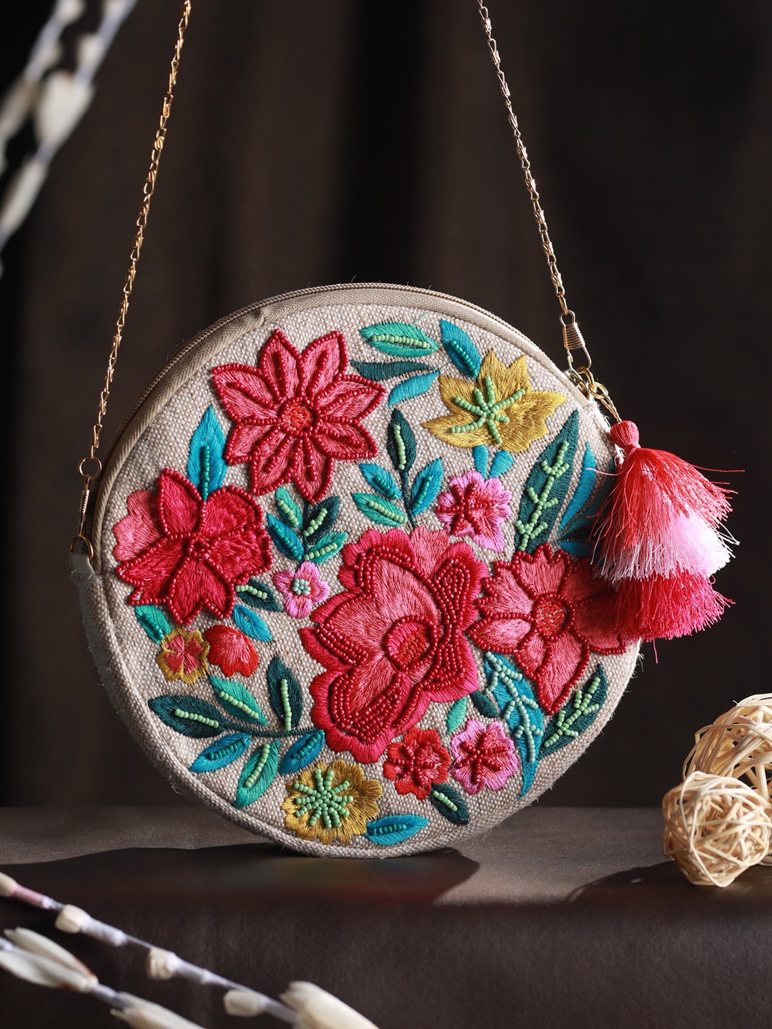 

Priyaasi Embellished Structured Sling Bag, Red