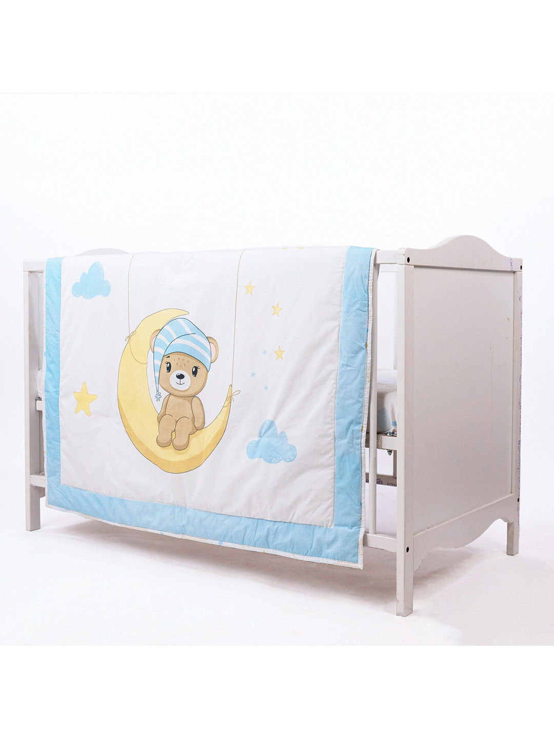 

haus & kinder Bear on the moon White & Blue 2Pc Reversible Comforter & Cloud Shape cushion