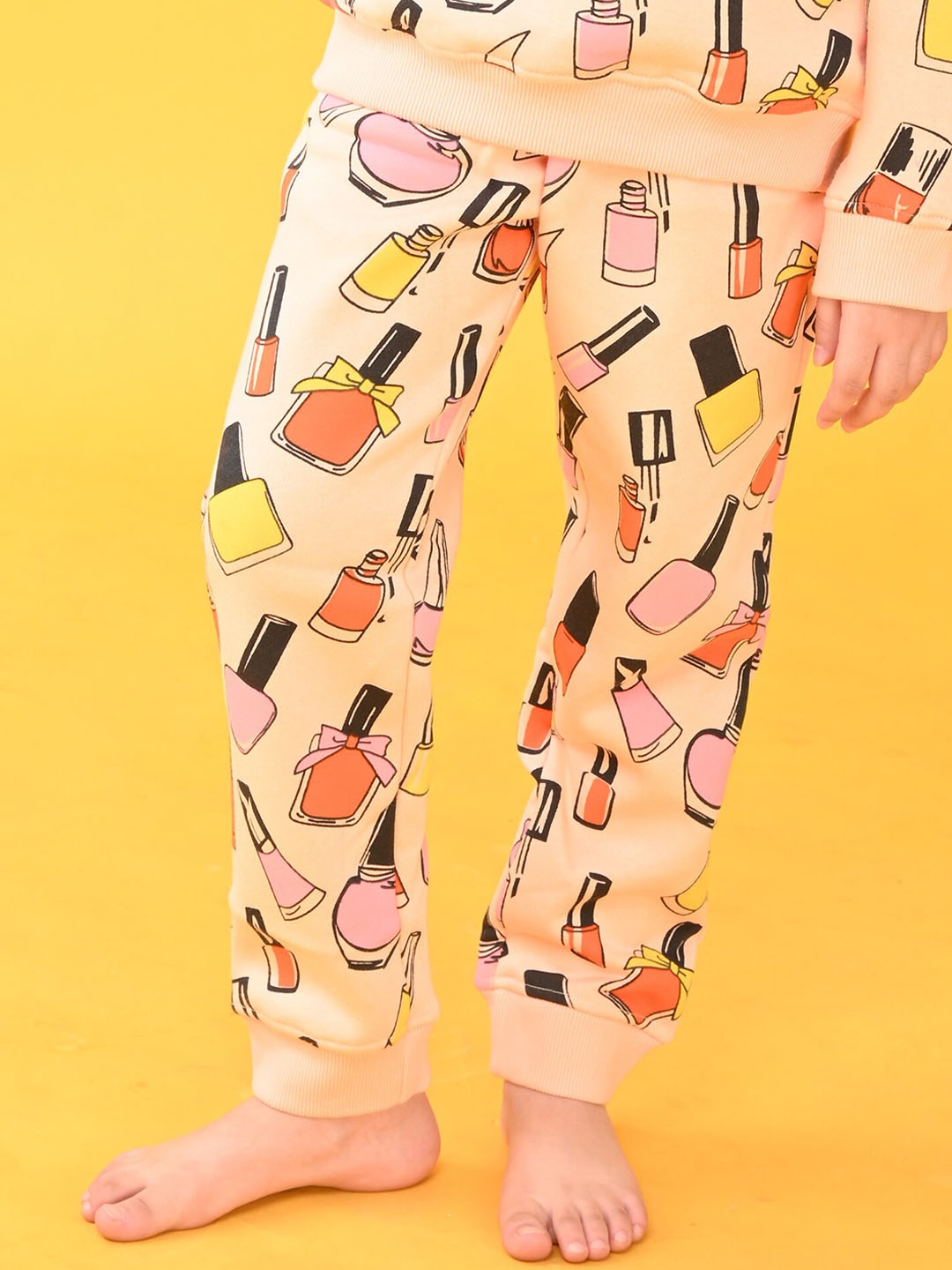 

Anthrilo Girls Nail Polish Printed Relaxed-Fit Joggers, Peach