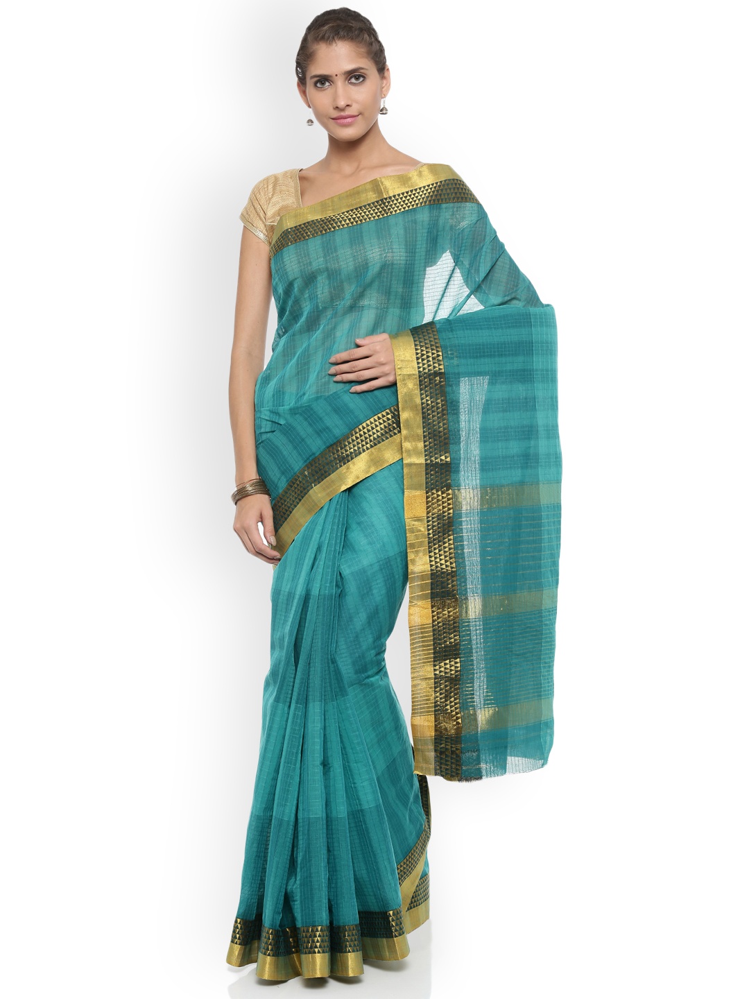

Pavechas Blue Pure Cotton Checked Venkatgiri Saree