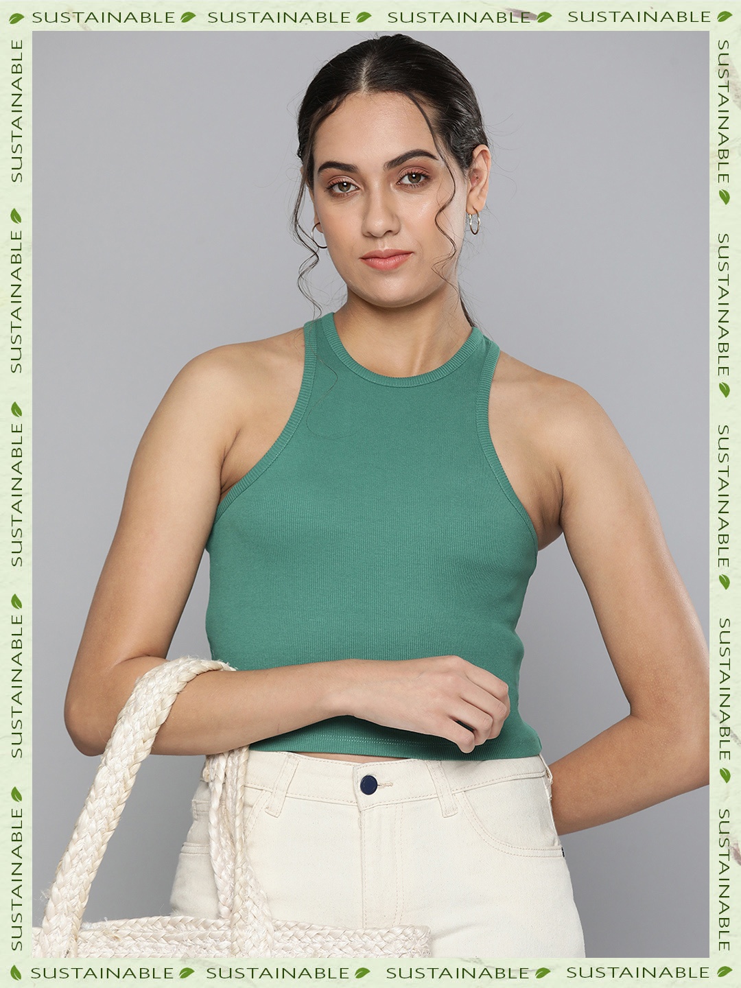 

HERE&NOW Tank Organic Cotton Crop Top, Green