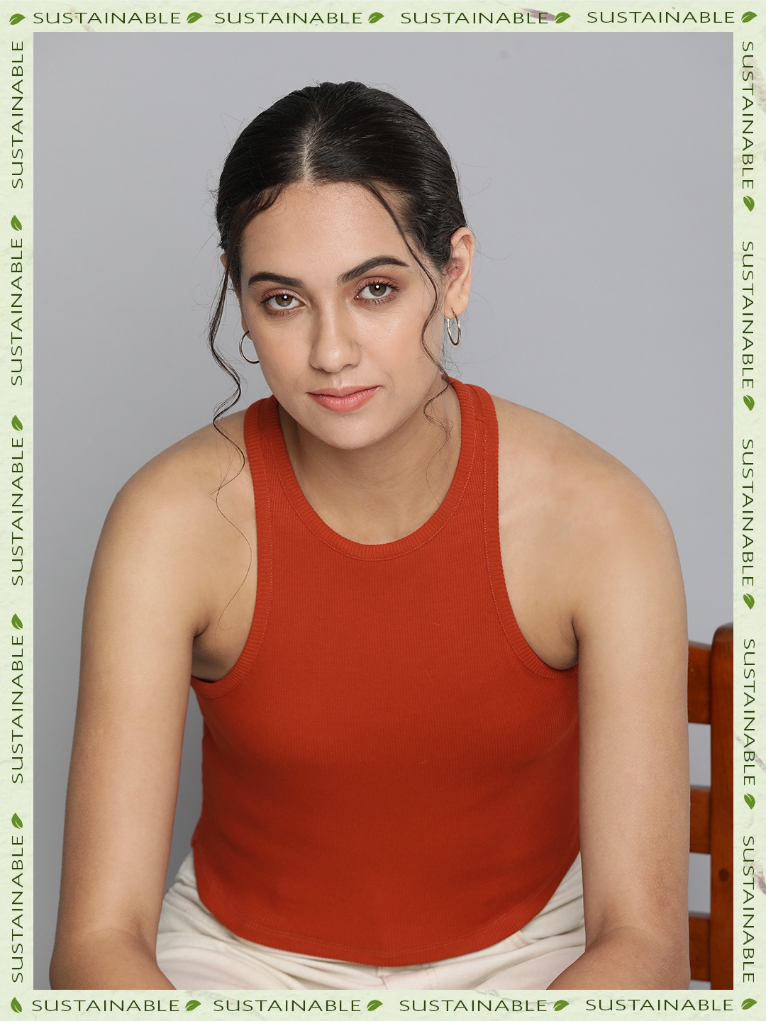 

HERE&NOW Tank Crop Organic Cotton Top, Rust