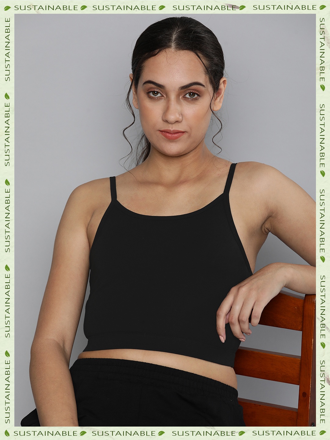 

HERE&NOW Solid Crop Camisole With Adjustable Straps, Black