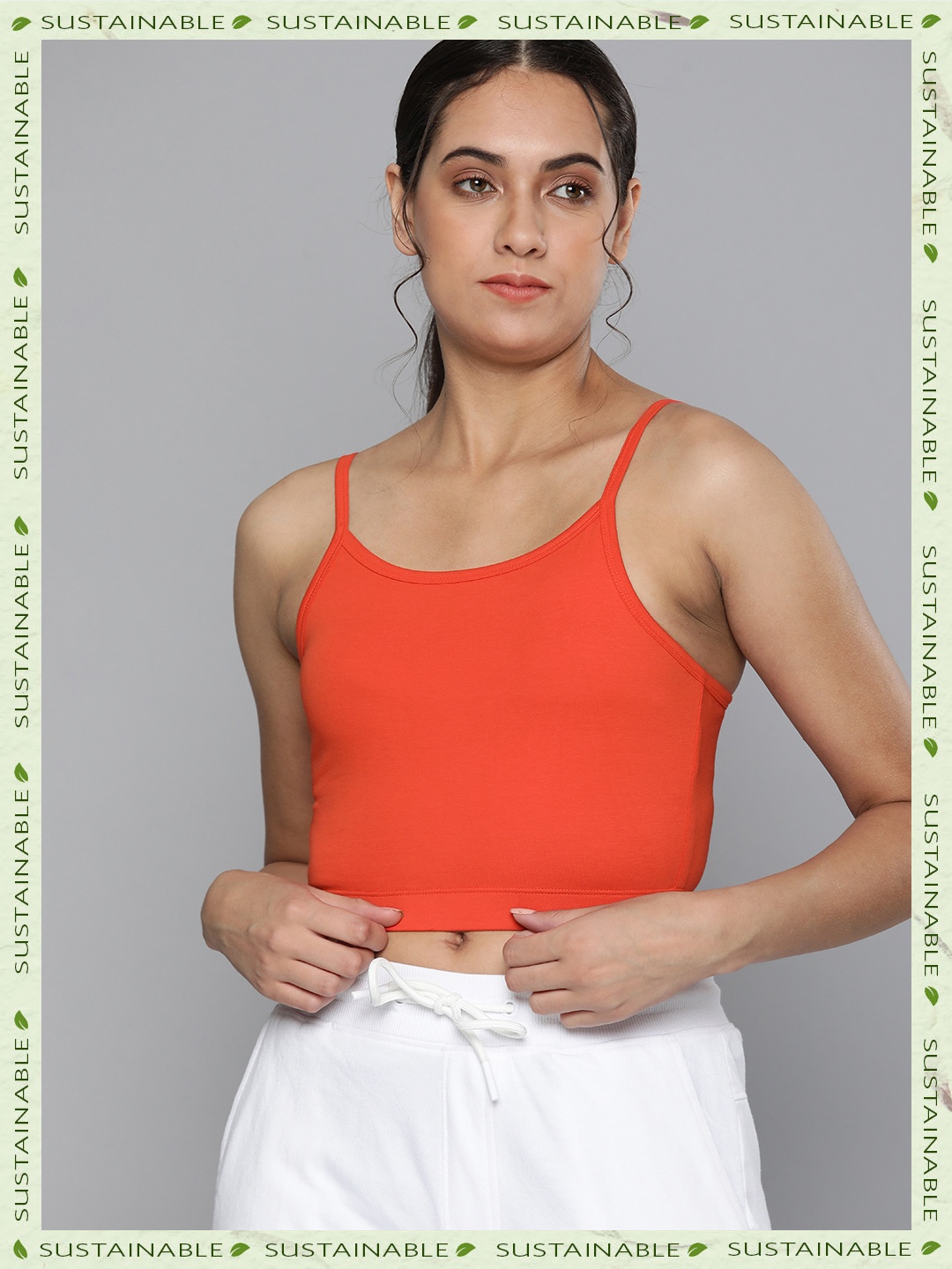 

HERE&NOW Women Organic Cotton Crop Camisole With Adjustable Straps, Orange