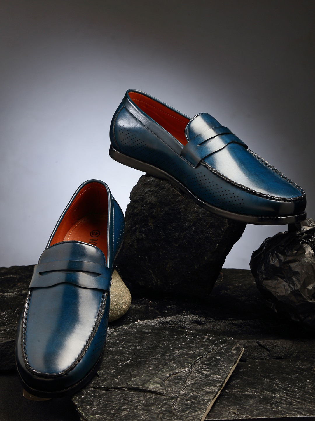 

MUTAQINOTI Men Solid Leather Formal Loafers, Blue