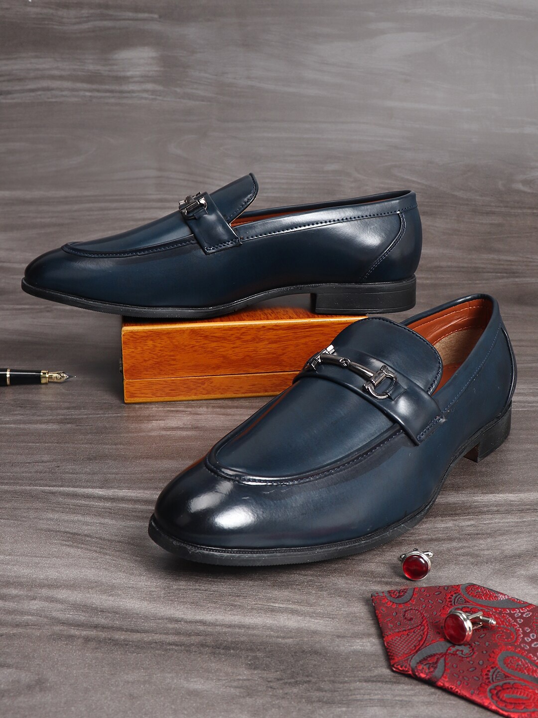 

MUTAQINOTI Men Leather Formal Loafers, Blue