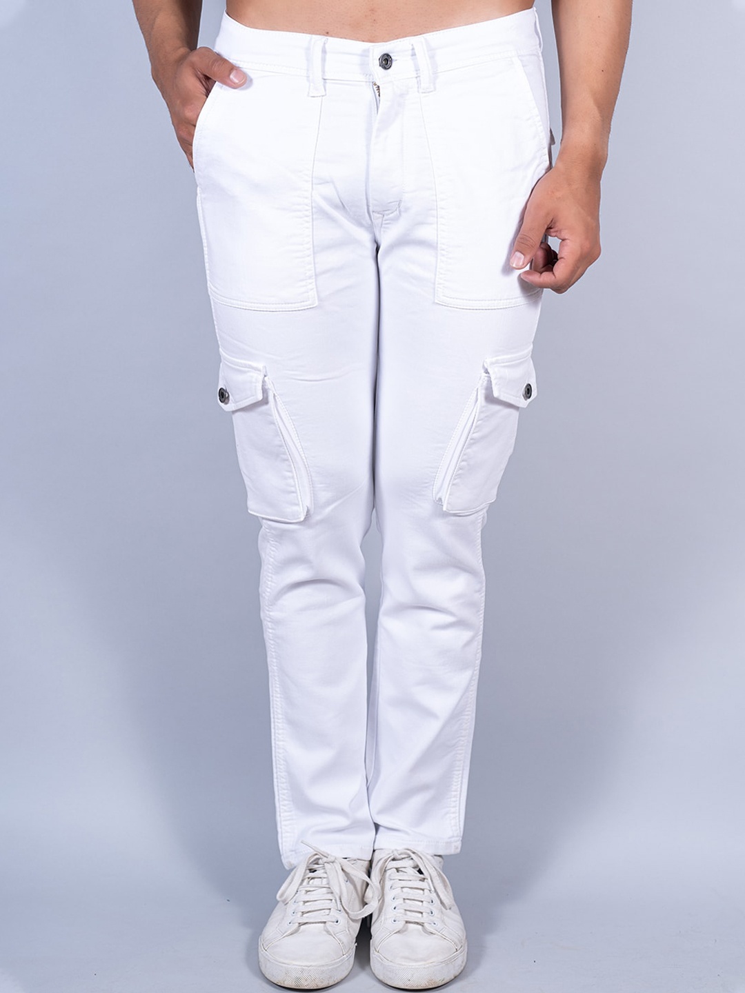 

Tistabene Men Cotton Relaxed Cargos Trousers, White
