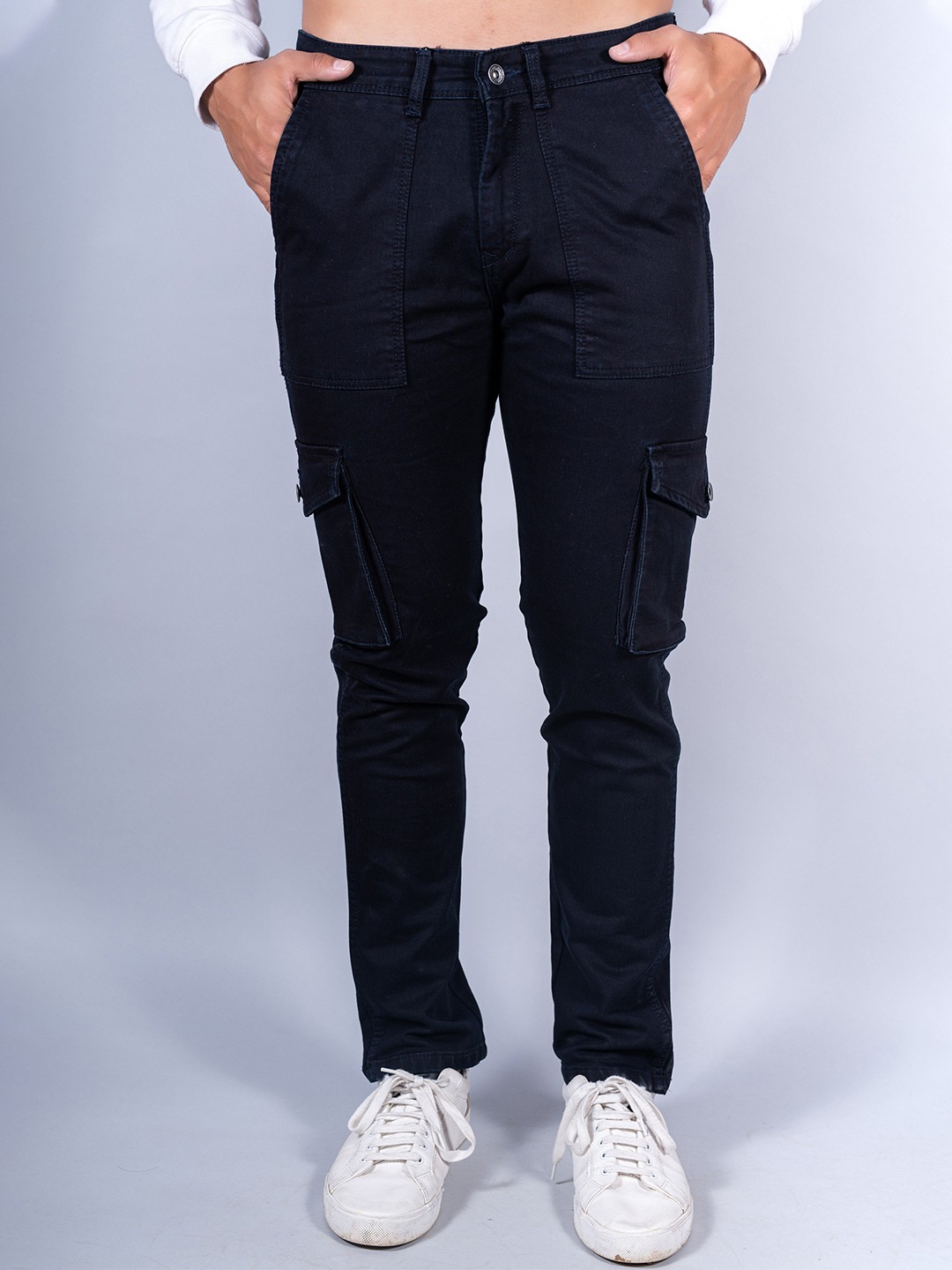 

Tistabene Men Cotton Relaxed Cargos Trousers, Navy blue