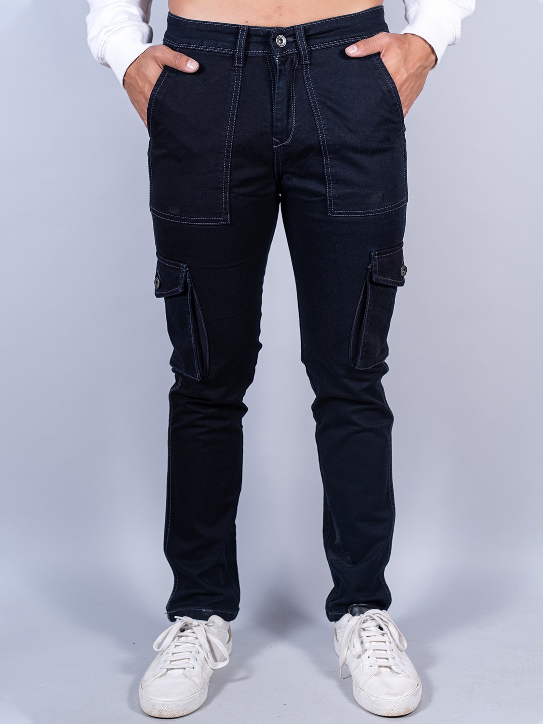

Tistabene Men Cotton Relaxed Cargos Trousers, Navy blue