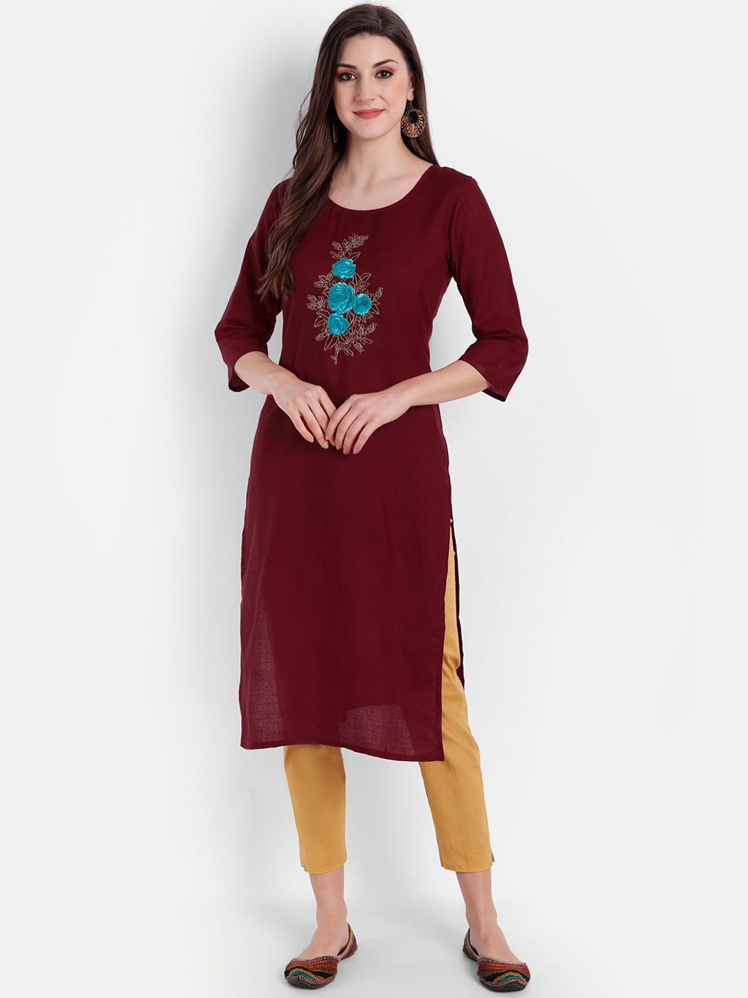 

Globon Impex Women Floral Embroidered Thread Work Floral Kurta, Maroon