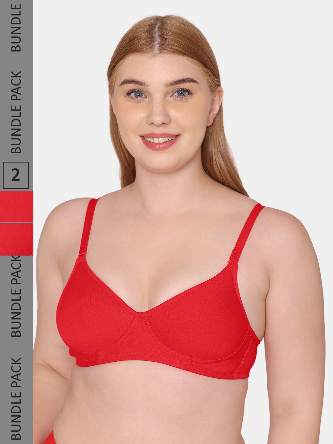 

KOMLI Pack Of 2 Lightly Padded & Non-Wired Seamless Everyday Bra, Red