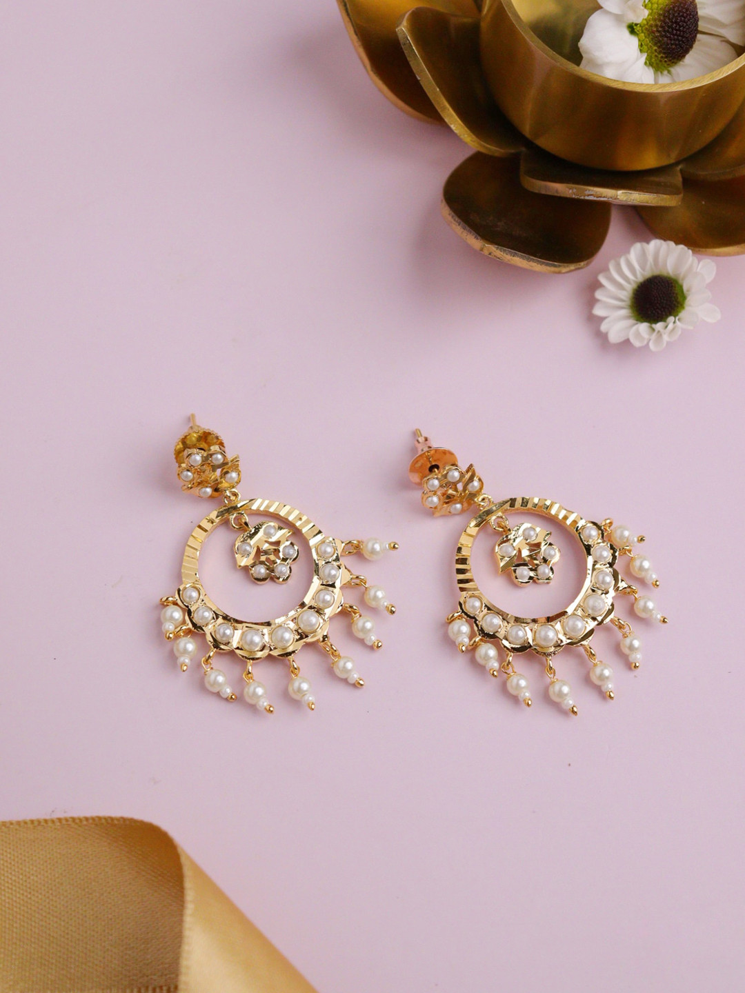

CURIO COTTAGE Gold Plated Contemporary Chandbalis Earrings