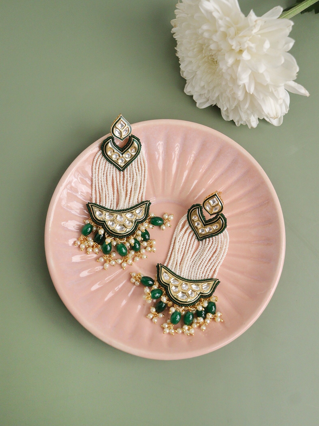 

CURIO COTTAGE Gold Plated Contemporary Drop Earrings, Green
