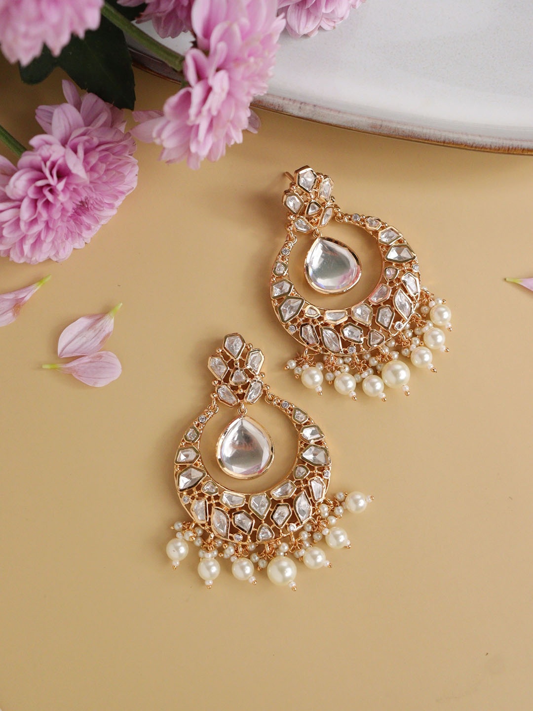 

CURIO COTTAGE Gold Plated Contemporary Chandbalis Earrings