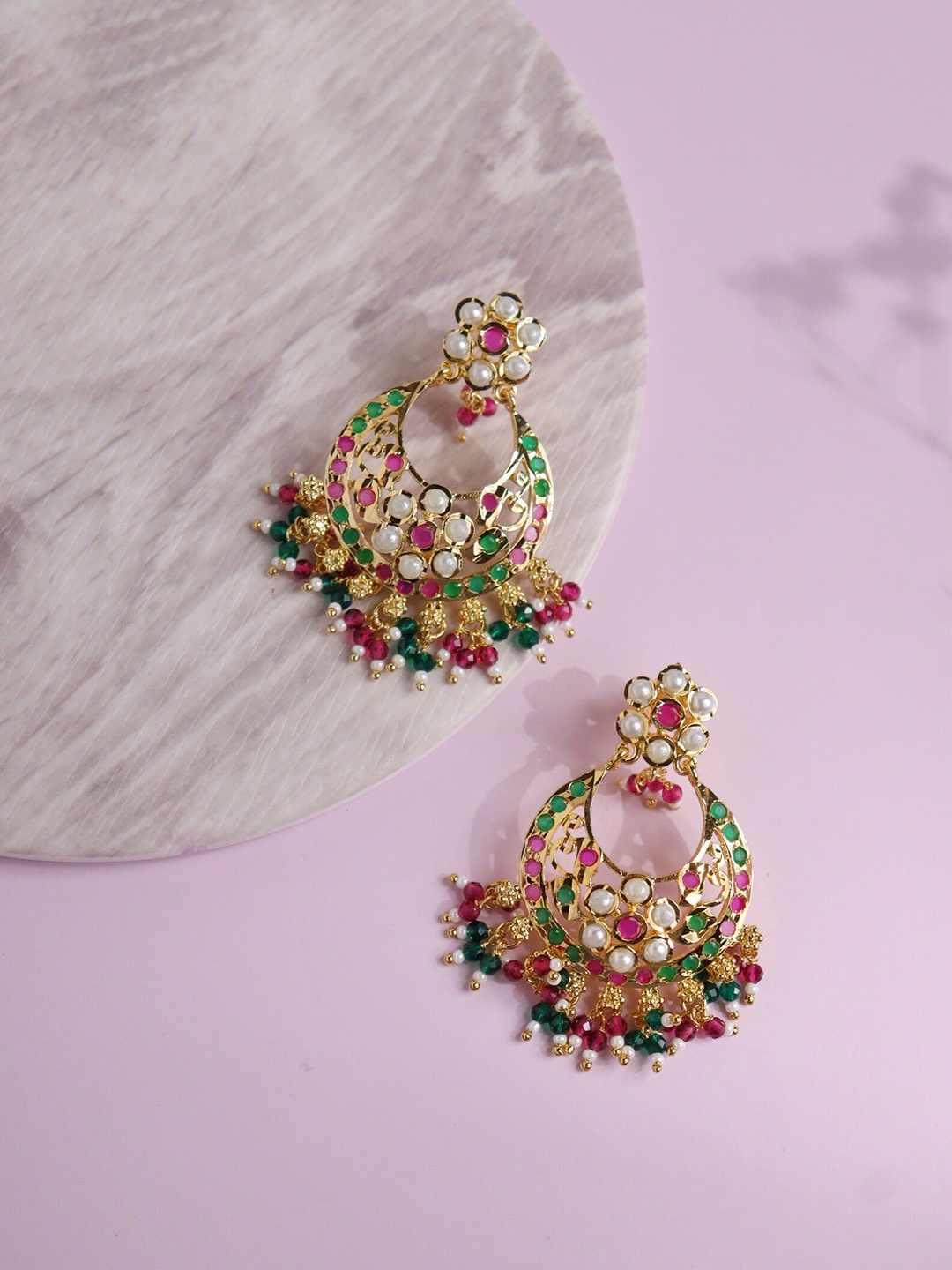 

CURIO COTTAGE Gold Plated Contemporary Chandbalis Earrings