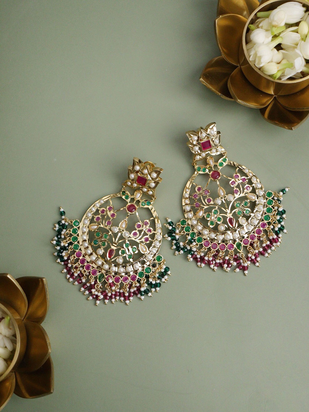 

CURIO COTTAGE Gold Plated Contemporary Chandbalis Earrings