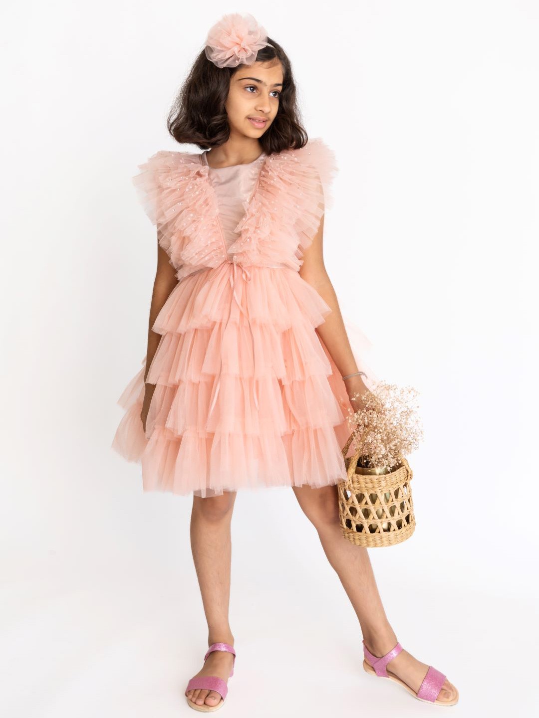 

A Little Fable Floral Net Dress, Peach