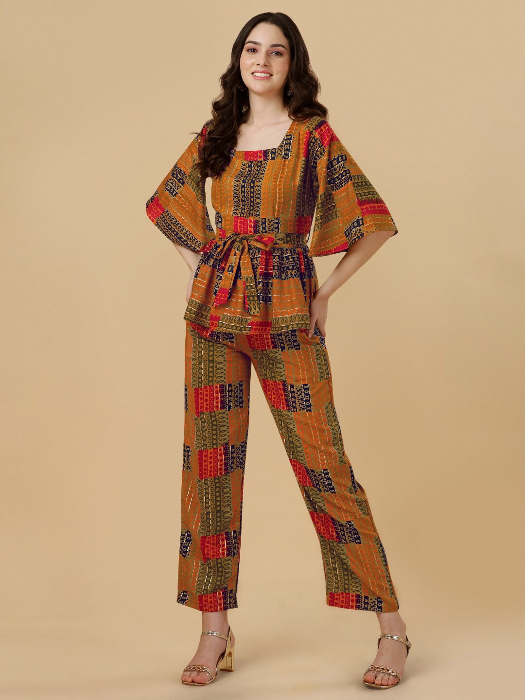 

GUFRINA Women Yellow Printed Top with Trouser Co-Ords Set
