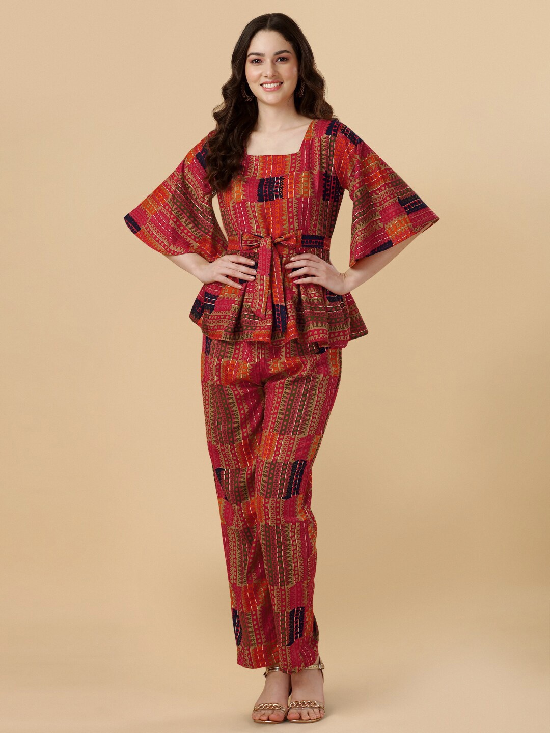

GUFRINA Women Red Printed Top with Trouser Co-Ords Set