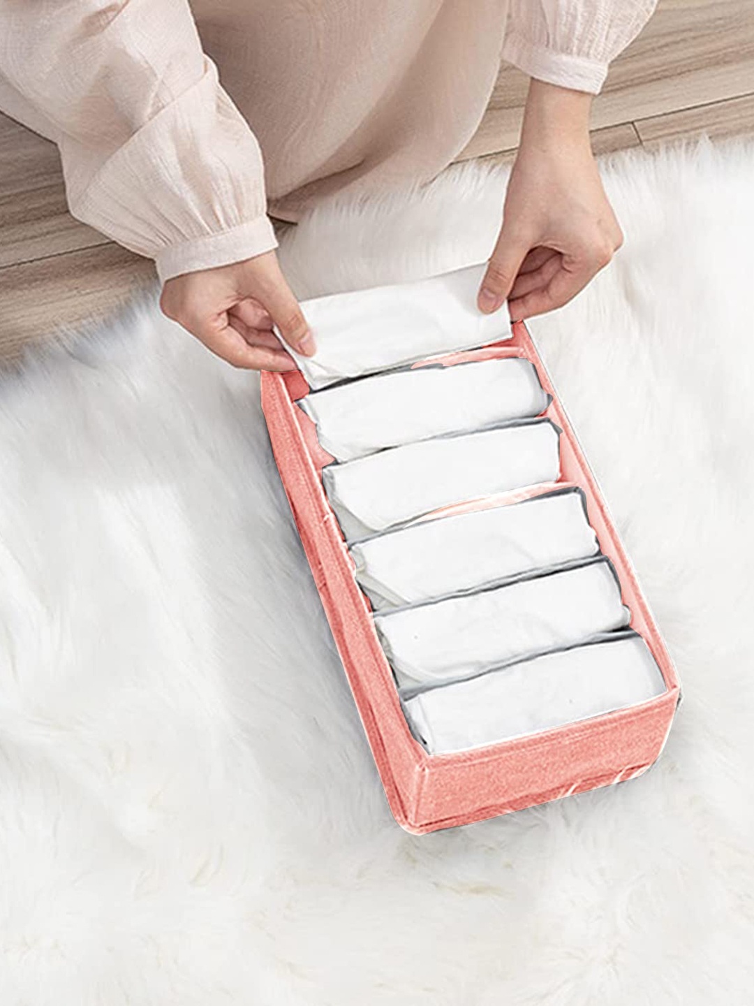 

HOUSE OF QUIRK Orange 6 Grids Foldable Cotton Linen Closet Organizer