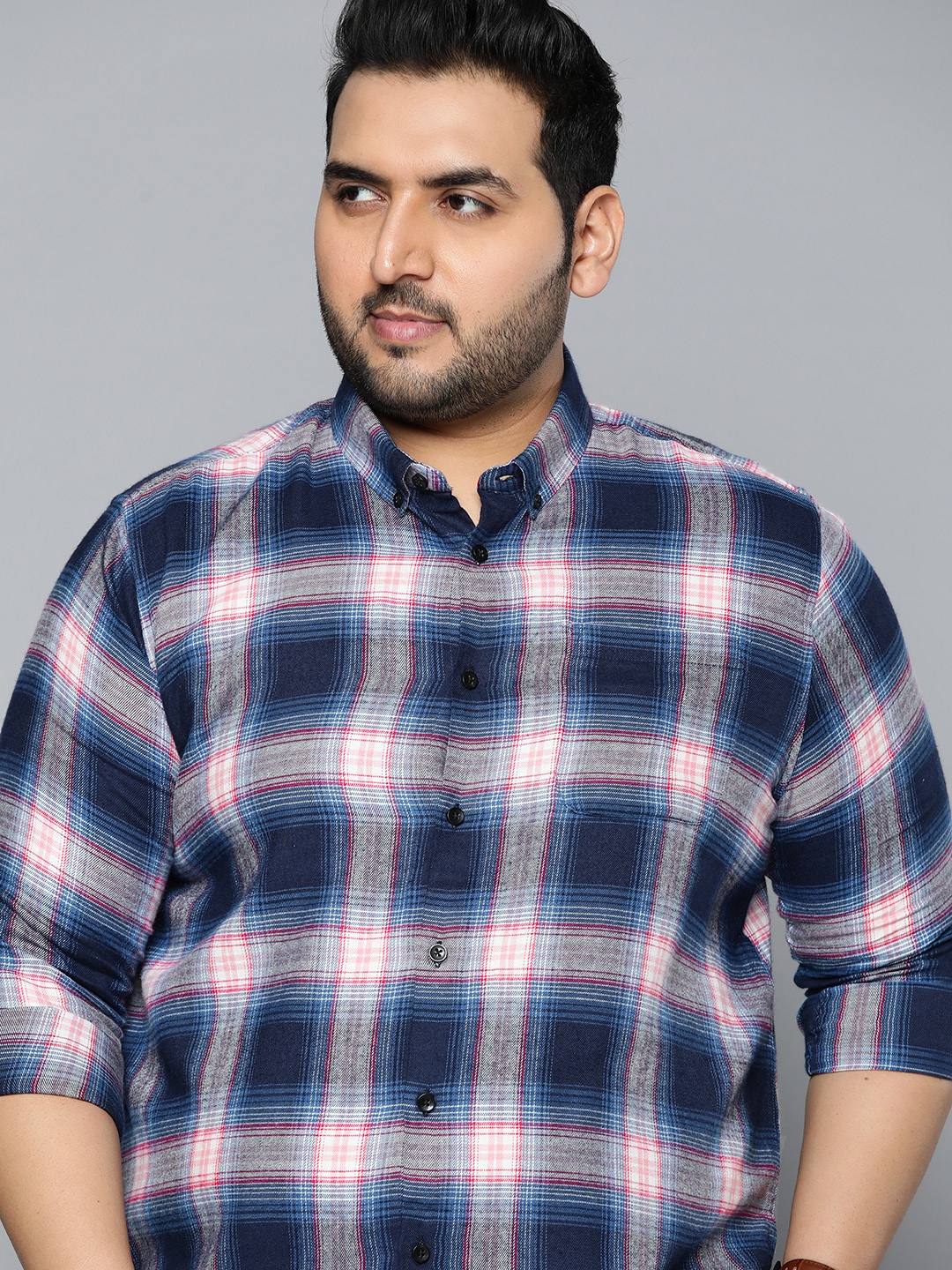 

DENNISON Men Plus Size Smart Checked Casual Shirt, Blue