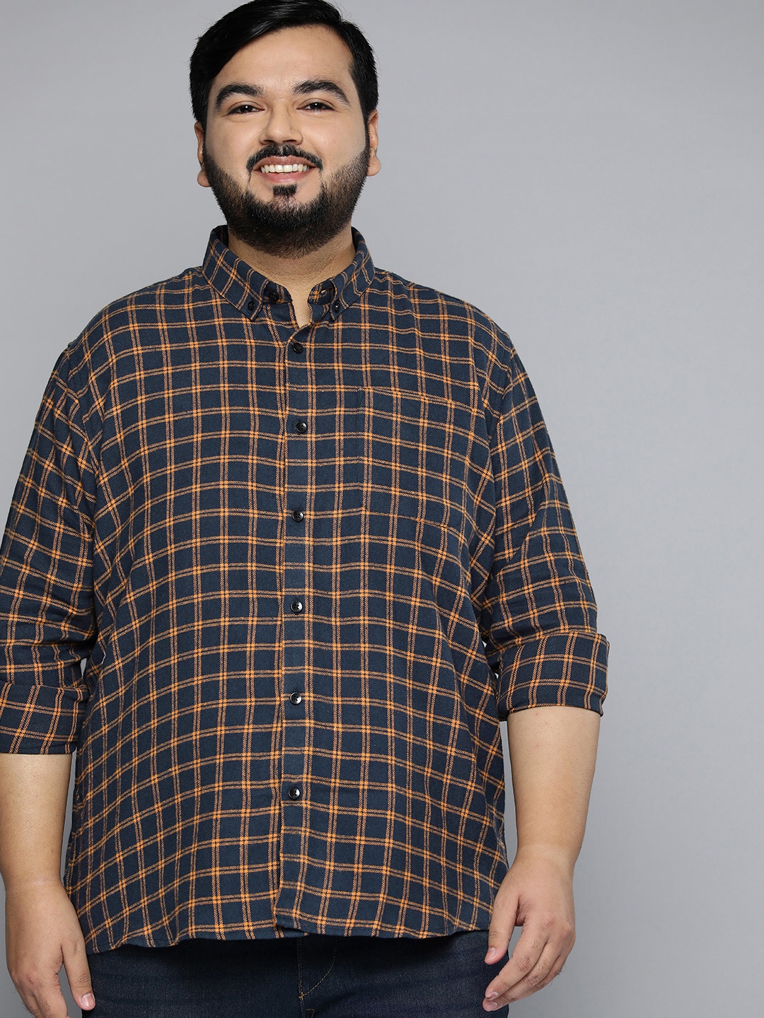 

DENNISON Plus Size Men Smart Checked Casual Cotton Shirt, Navy blue