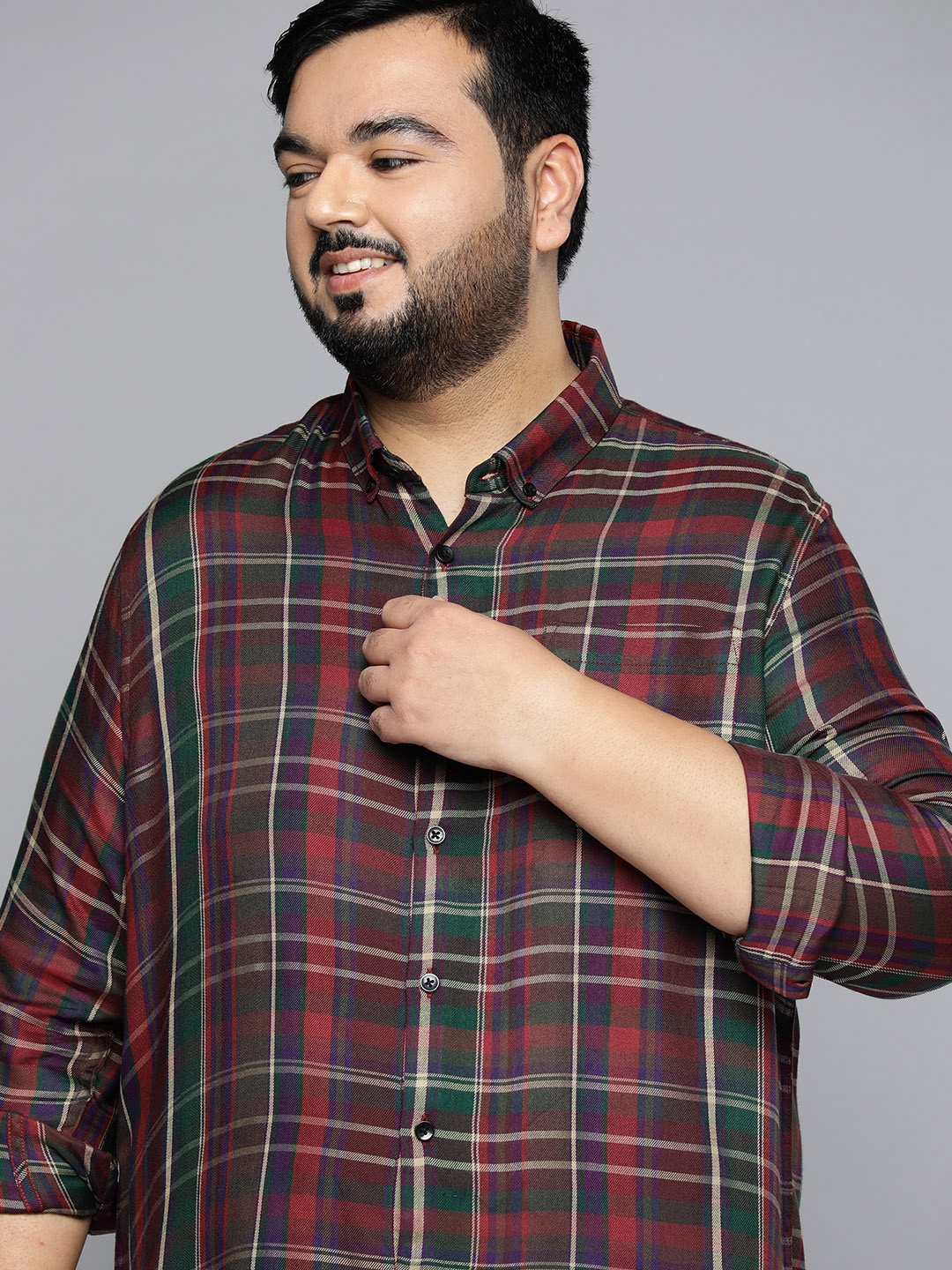 

DENNISON Men Plus Size Smart Checked Casual Shirt, Red