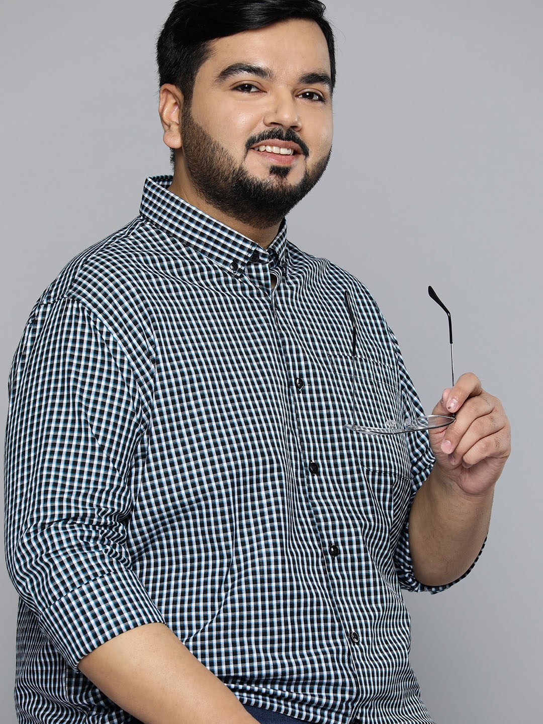 

DENNISON Men Plus Size Smart Tattersall Checks Casual Shirt, Blue