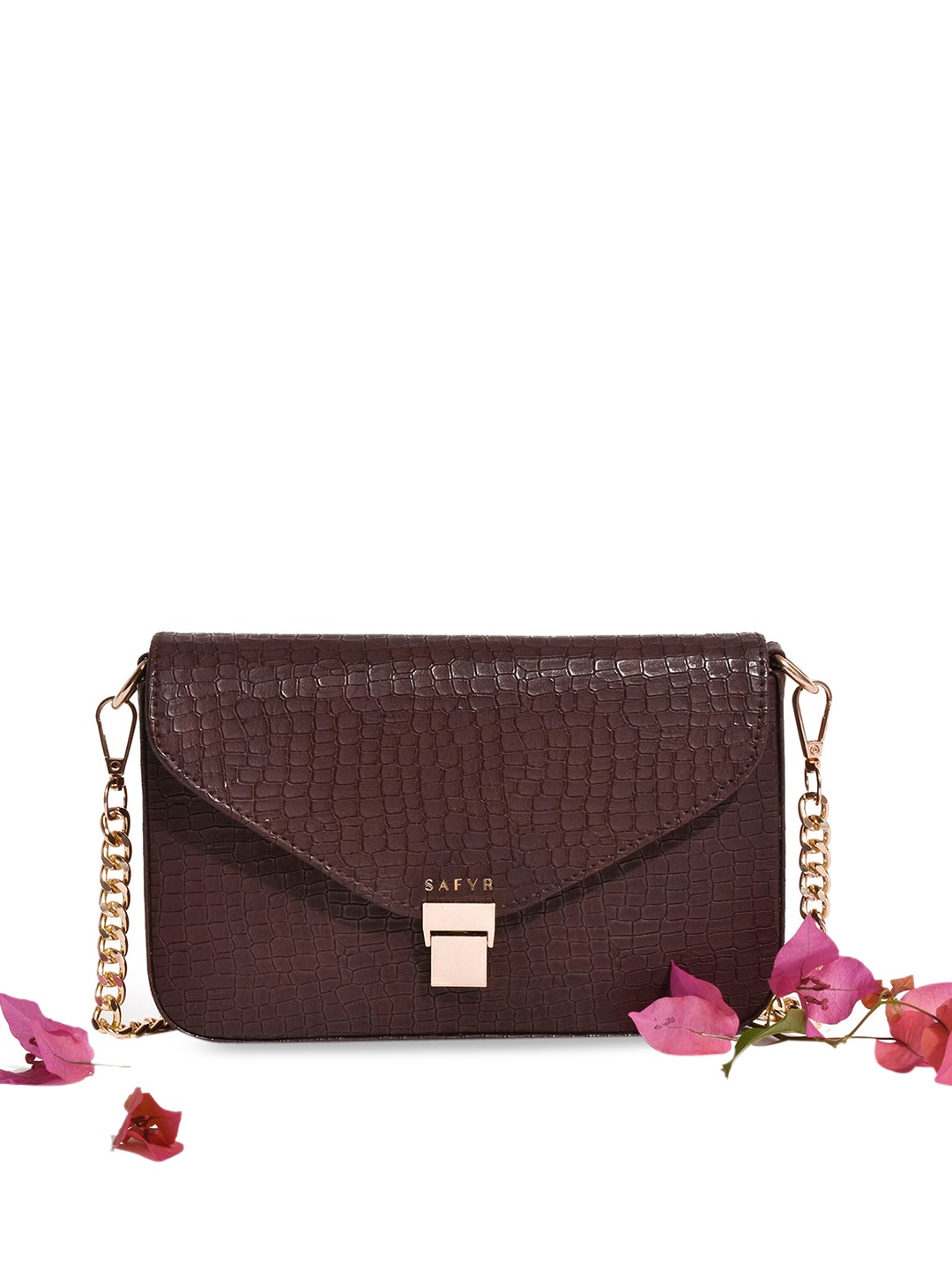 

SAFYR Textured Structured Sling Bag, Brown