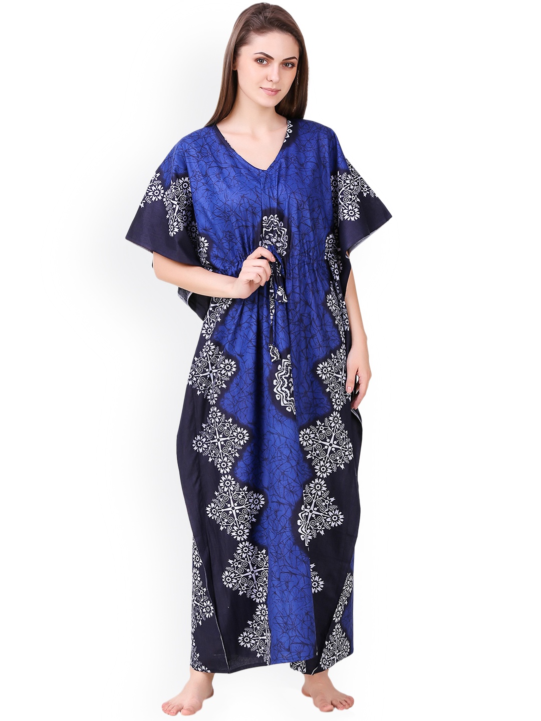 

Masha Blue Printed Kaftan Maxi Nightdress NT-A-173-919