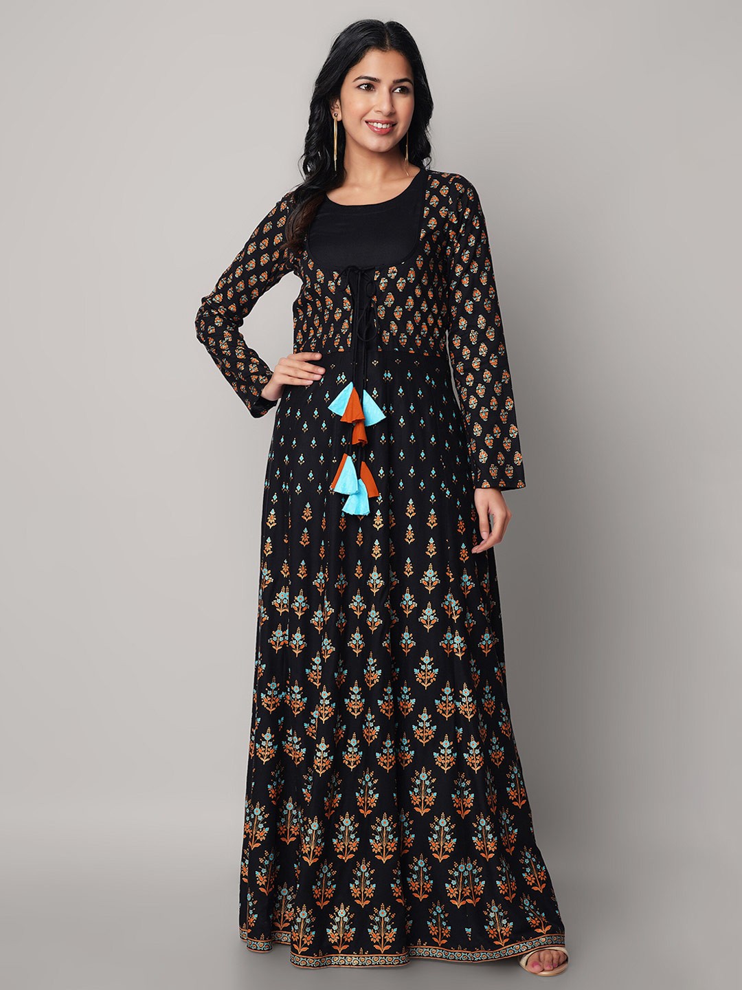 

God Bless Floral Maxi Dress, Black