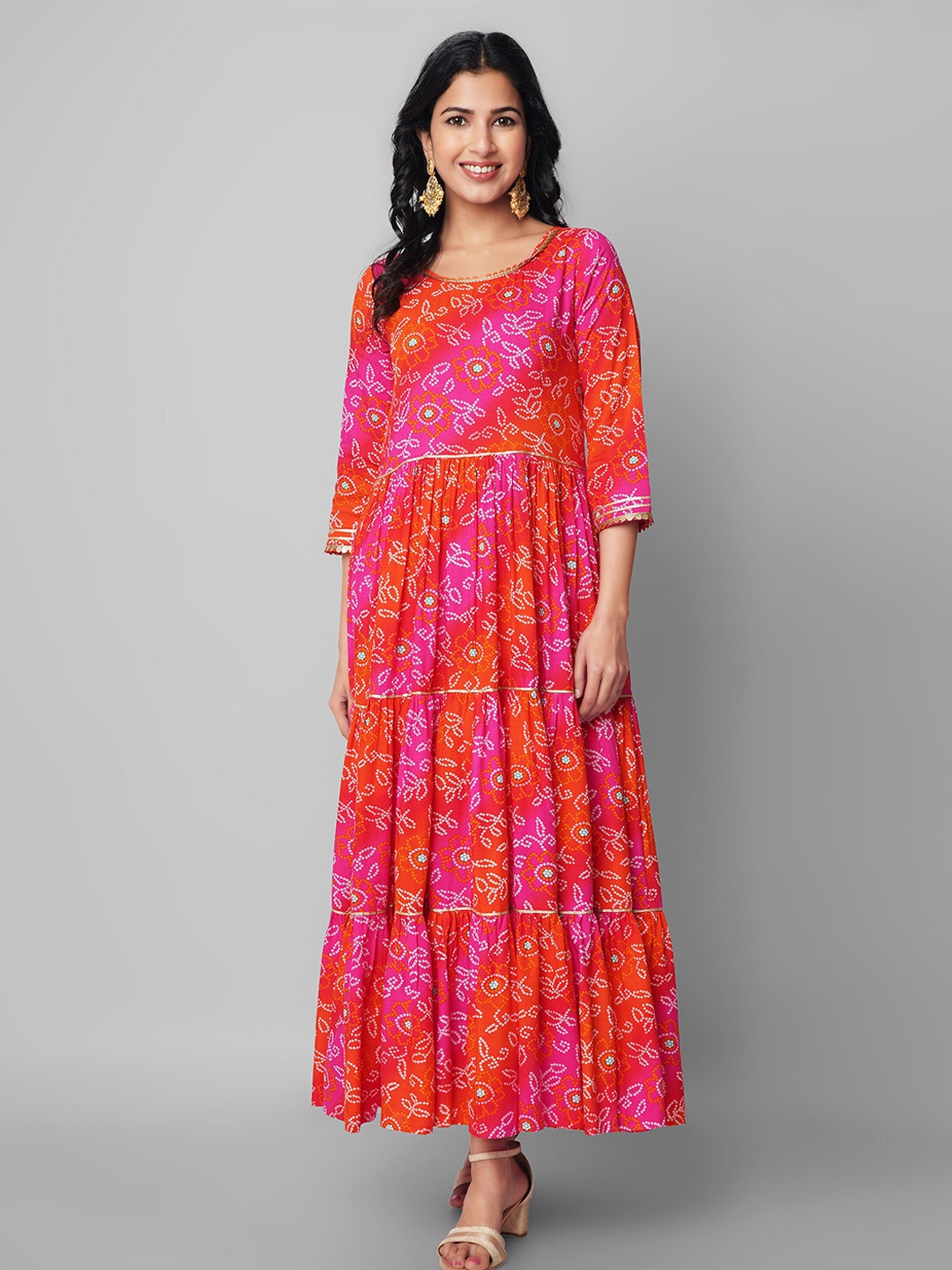 

God Bless Ethnic Motifs Maxi Dress, Pink
