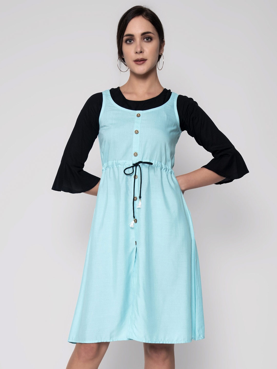 

God Bless A-Line Dress With Crop Top, Turquoise blue