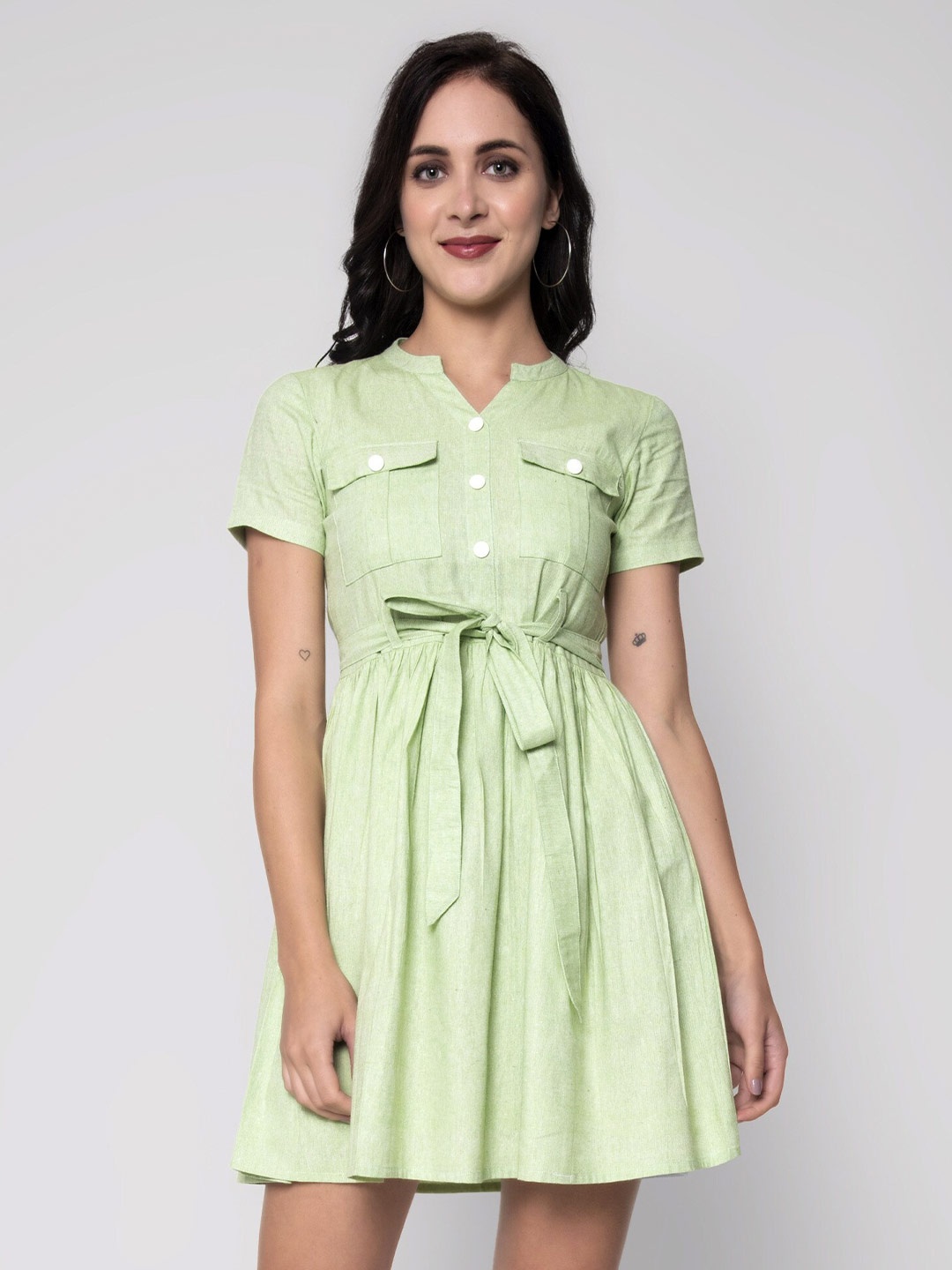 God Bless Fit and Flare Cotton Dress, Lime green