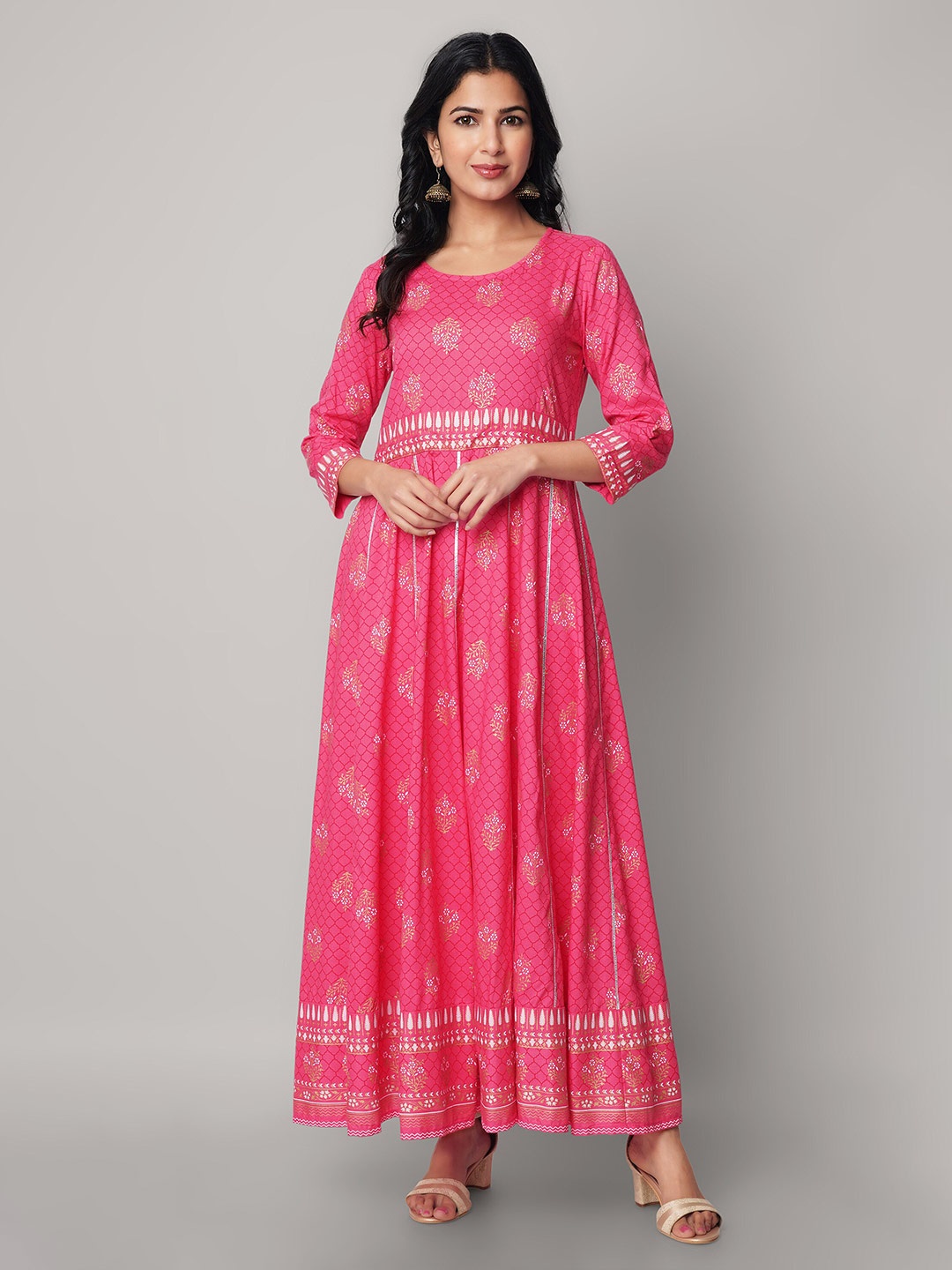 

God Bless Ethnic Motifs Ethnic Maxi Ethnic Dress, Pink