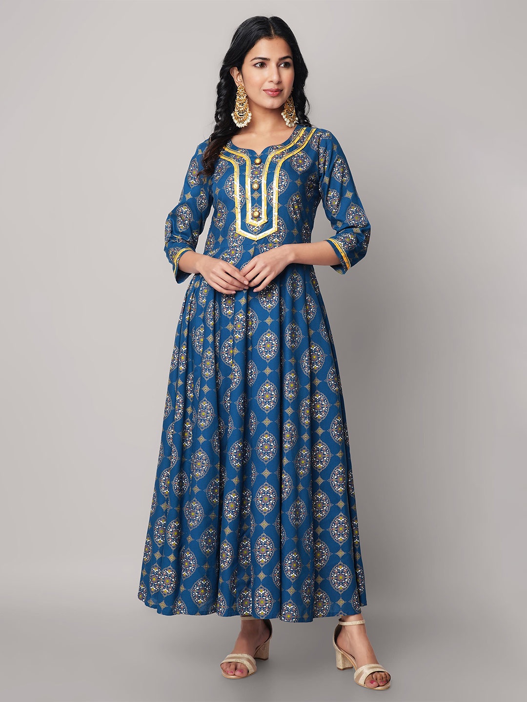 

God Bless Ethnic Motifs Ethnic Maxi Ethnic Dress, Blue