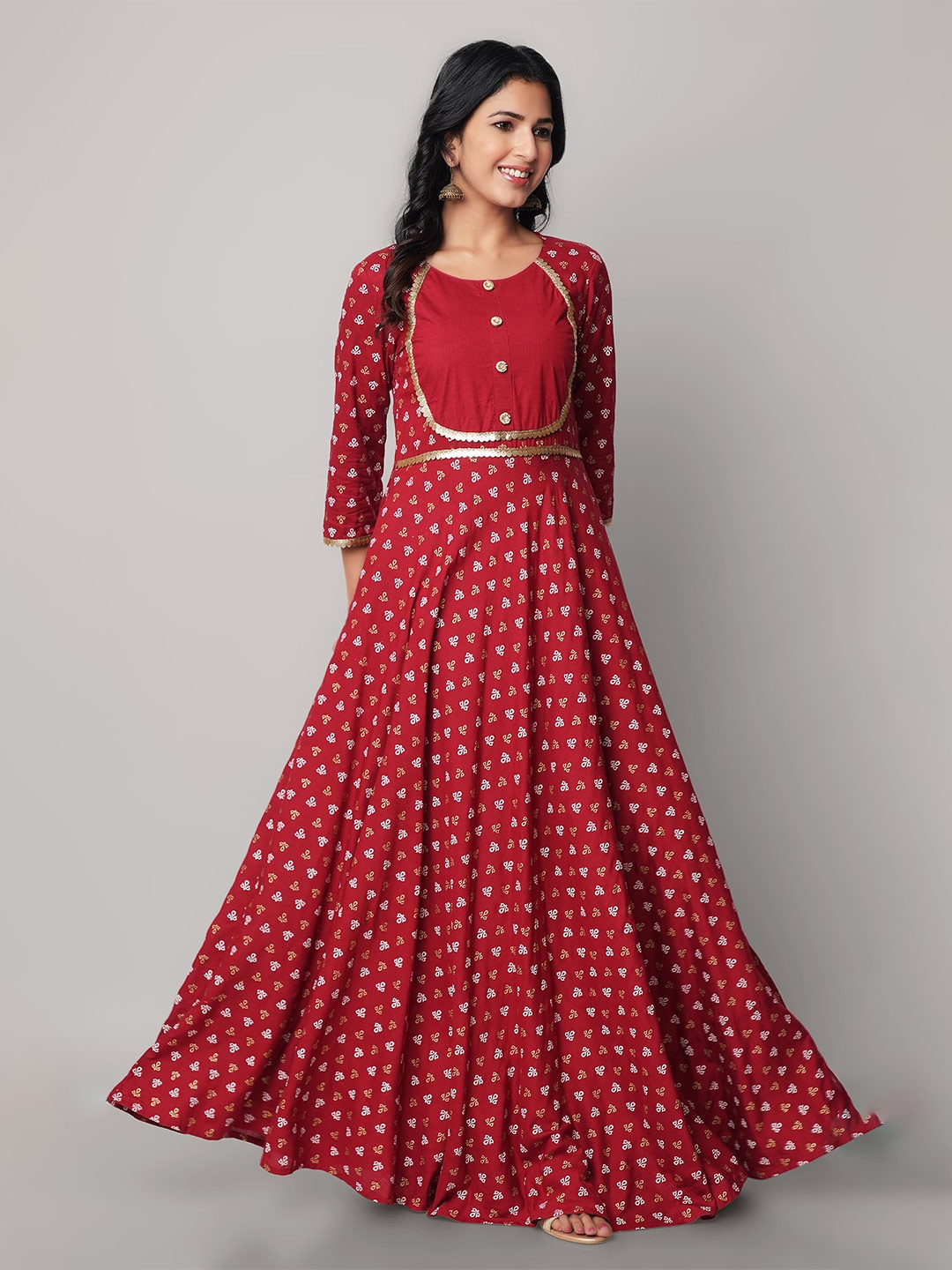 

God Bless Ethnic Motifs Maxi Dress, Maroon