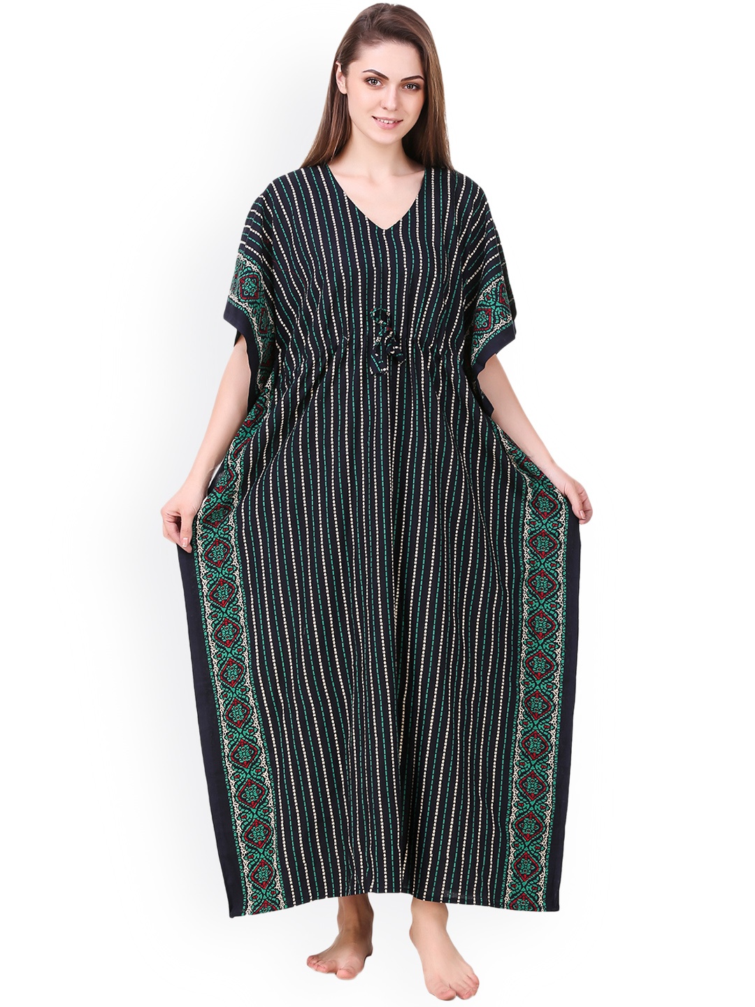 

Masha Green Printed Kaftan Maxi Nightdress NT-A-175-928