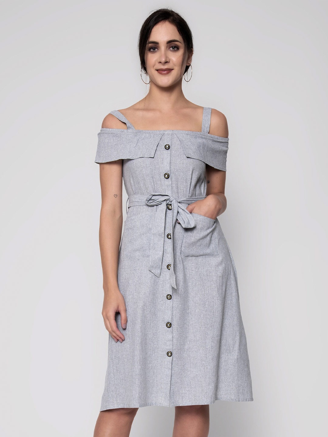 

God Bless Women Fit & Flare Dress, Grey