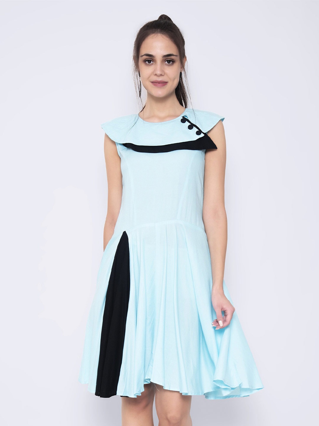 

God Bless Women Fit & Flare Dress, Turquoise blue