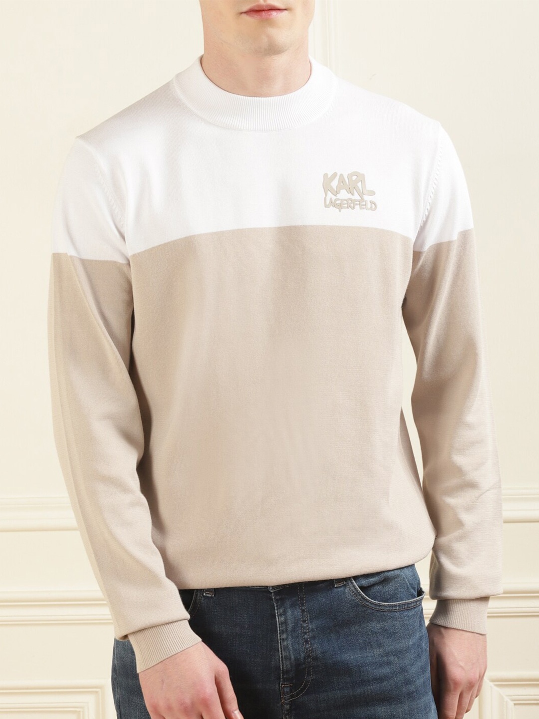 

Karl Lagerfeld Men Colourblocked Pullover, Beige