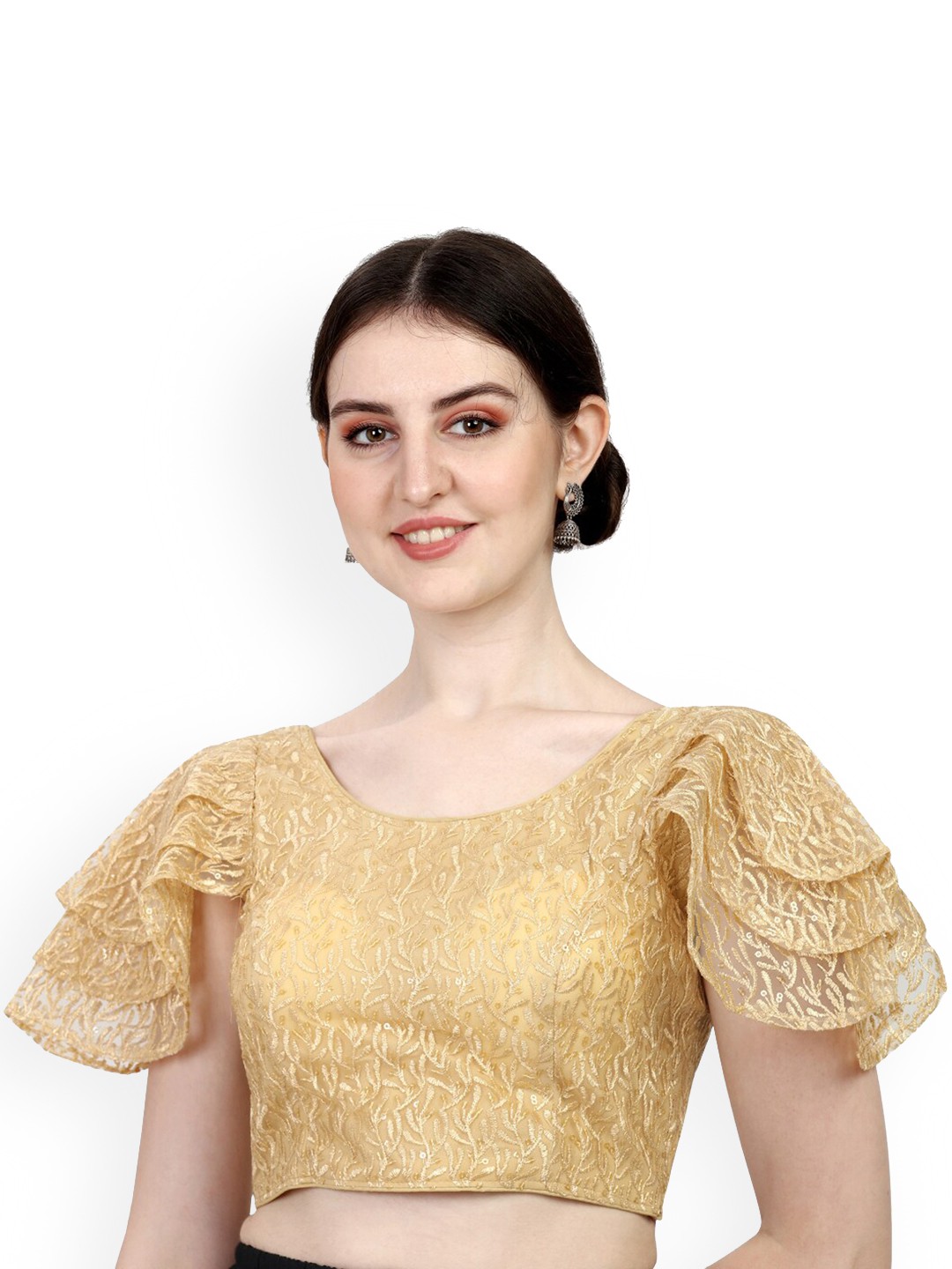 

PUJIA MILLS Embroidered Saree Blouse, Gold
