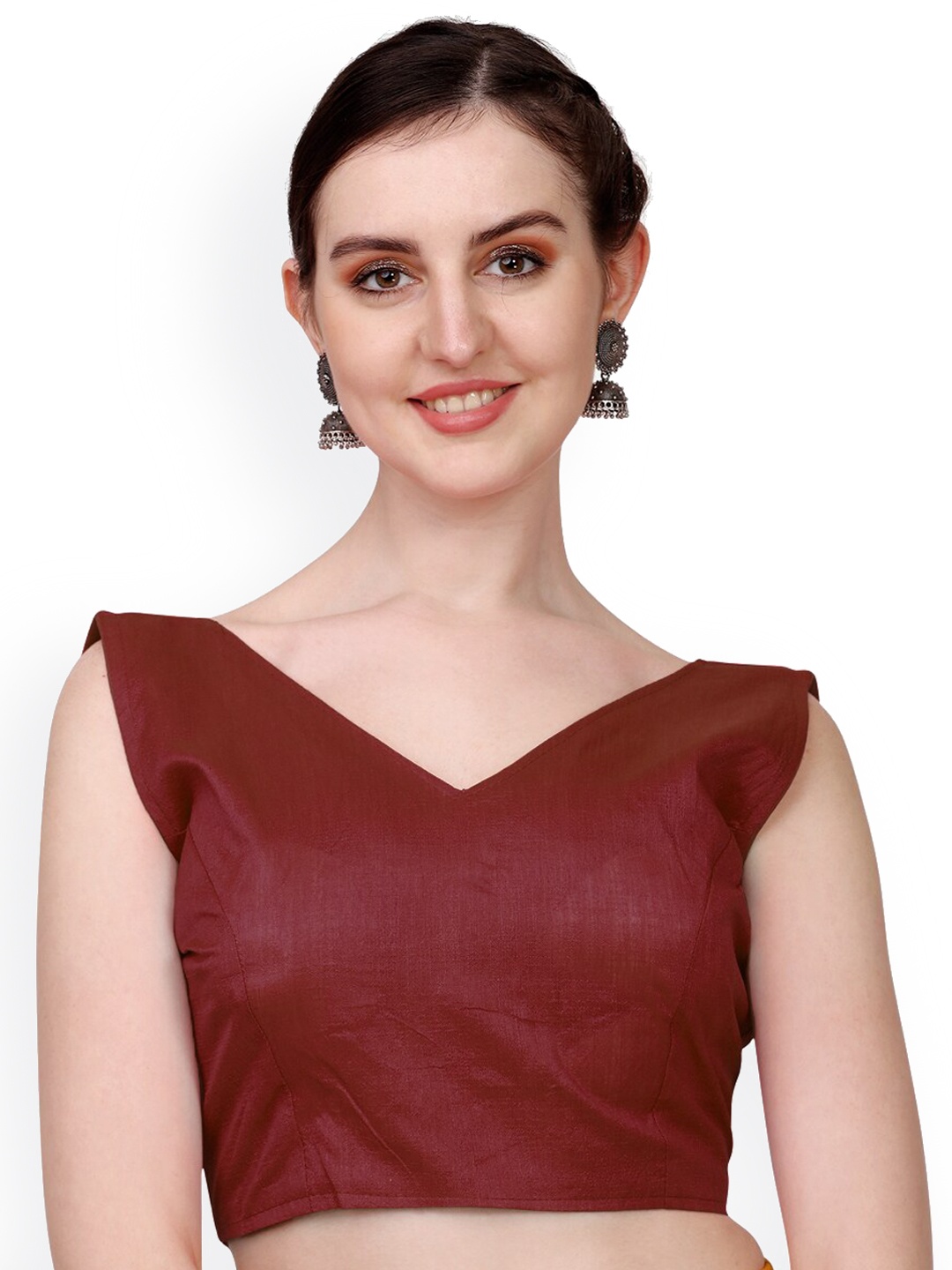 

PUJIA MILLS V Neck Padded Saree Blouse, Maroon